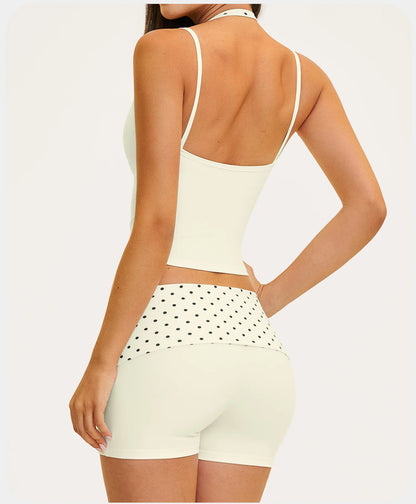 2PCS Stripes Fitness Suit Women's Tracksuits Polka Dot High Waist Workout Capri Pants Sports Set Female Yoga Sports Clothes