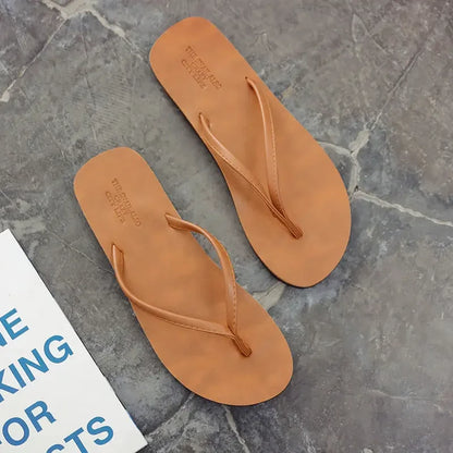 Men's anti slip flip flops, new couple's slippers for summer wear, durable leather, simple and fashionable beach shoes