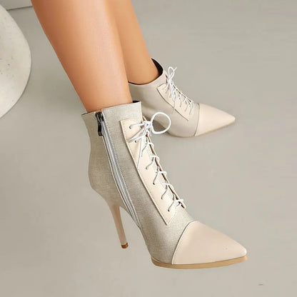 ANOVISHANA Elegant Fmeale Ankle Boots Pointed Toe 11cm Thin High Heels Zipper Lace Up Mixed Color Large Size 40 41 Short Autumn
