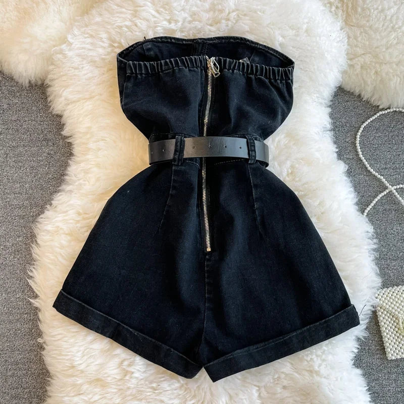 2024 Summer Rompers Women Jeans Jumpsuit Off Shoulder Loose Casual Denim Rompers Womens Jumpsuits Wide Leg Casual Denim Overalls