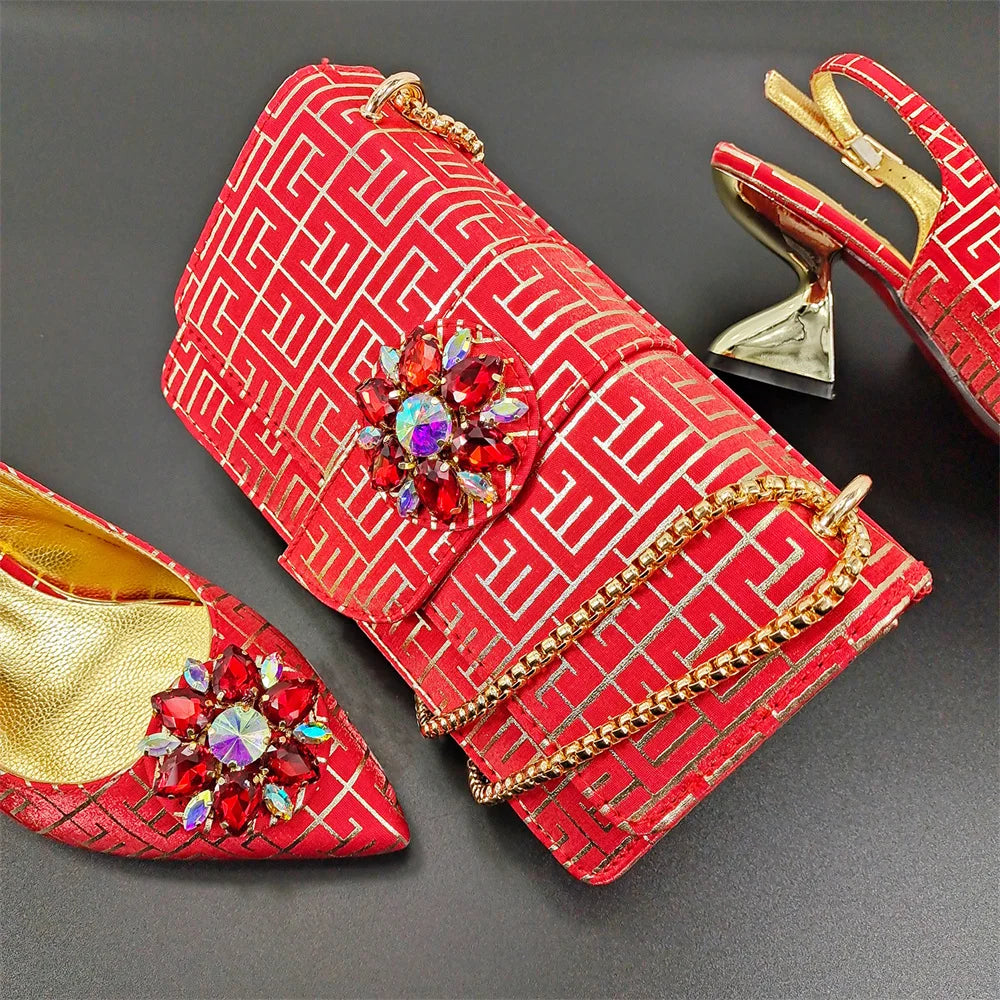 Peach Women Shoes And Bag Set African Ladies Pumps Match With Handbag Nigerian Sandals Clutch Escarpins Femmes Sandales MM1155