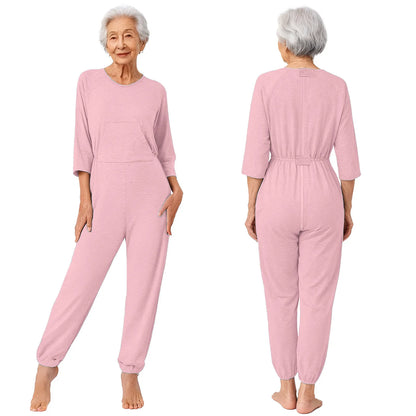 Women Special Need Adaptive Clothing Elderly Alzheimer Dementia Back Zipper Anti-Strip Nursing Jumpsuit Homewear Sleepwear