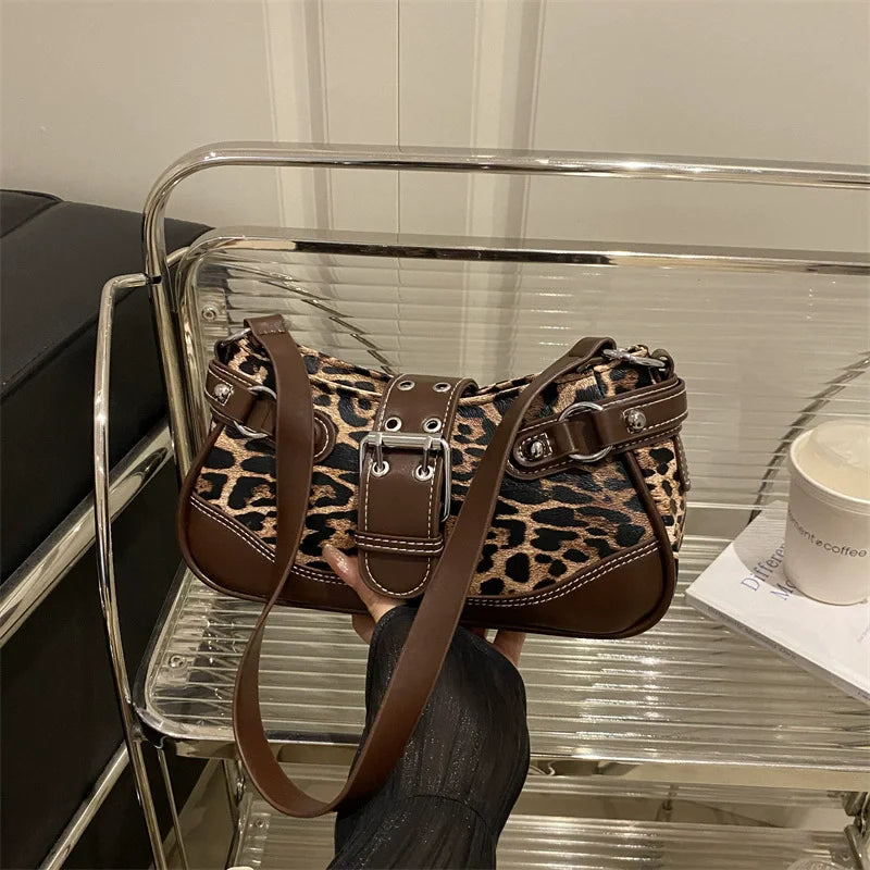 Fashion PU Shoulder Bags Leopard Print Retro Messenger Bag Large Capacity Underarm Bag Women Daily Use Handheld Bag