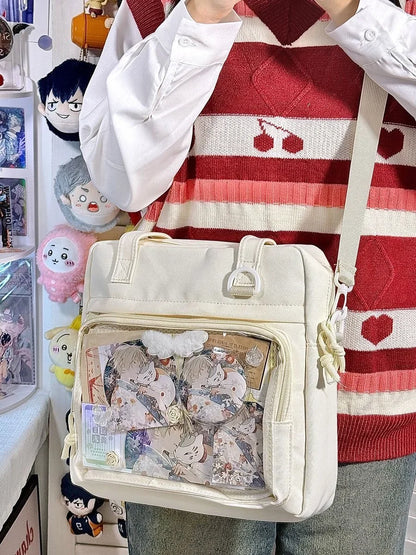 New Kawaii Ulzzang Itabag Girls Simple High Quality Nylon Shoulder Bag With Display Plate Crossbody Bags College Student Ita Bag