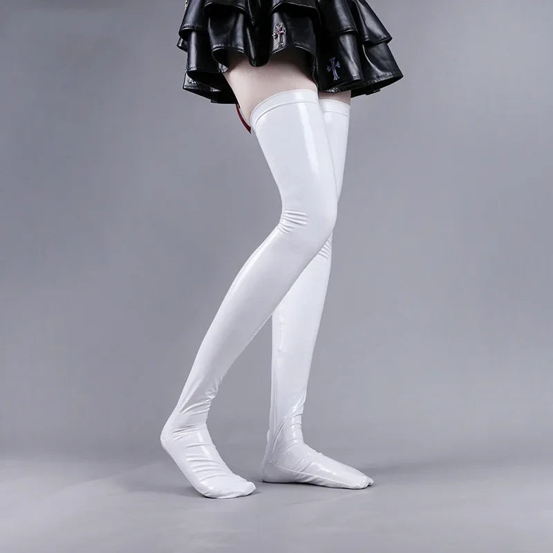 Patent Leather Thigh High Latex Stockings Women's Glossy Long Socks For Party Club Cosplay Lingerie Sexy Skinny Catsuit Stocking