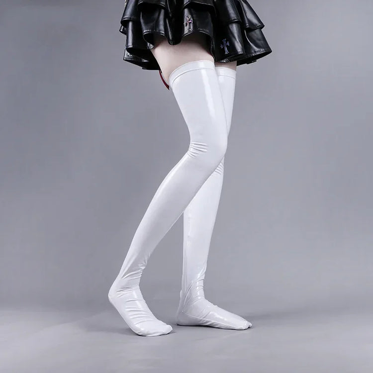 Patent Leather Thigh High Latex Stockings Women's Glossy Long Socks For Party Club Cosplay Lingerie Sexy Skinny Catsuit Stocking