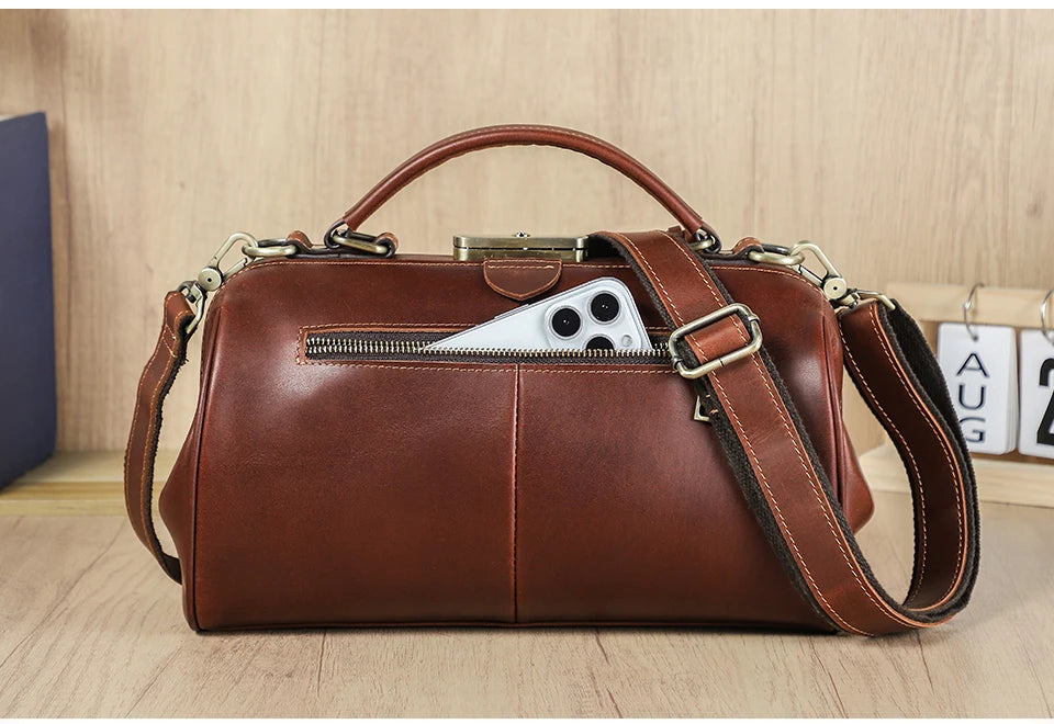 CONTACT'S Genuine Leather Top Handle Bags for Women Sling Shoulder Bags Tote Bag Handbags Metal Frame Female Bags Ladies Fashion