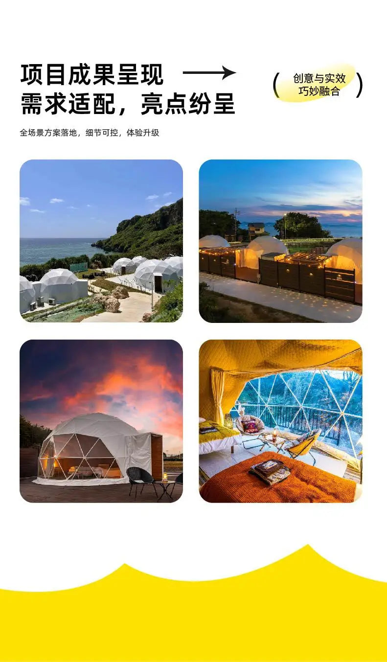 Flame Retardant Windproof Prefab Geodome Tent, Large Sun Shade Spherical Glamping Lodge Tent for Scenic Spot & Camping Resort