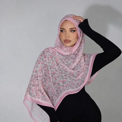 New Fashion Women Georgette Hijab Scarf Floral Printed Long Shawl Spring Summer Thin Beach Sunscreen Shawl Bandana 160*50cm