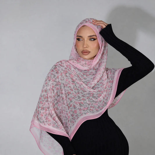 New Fashion Women Georgette Hijab Scarf Floral Printed Long Shawl Spring Summer Thin Beach Sunscreen Shawl Bandana 160*50cm