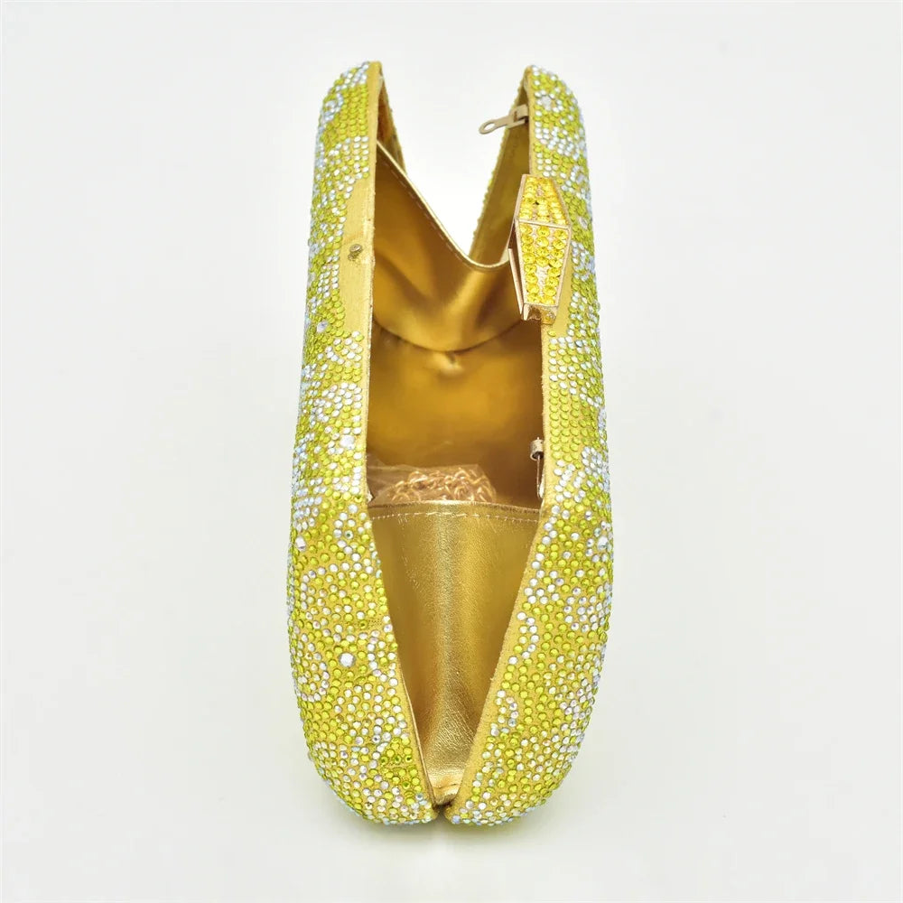 Classics Design Nigerian Women Shoes Matching Bag Set with Shinning Crystal Wedges Shoes for Women Italian Women Party Pumps