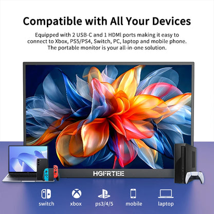 HGFRTEE Portable Monitor 18.5 Inch Computer Gaming Display 100Hz 100% sRGB FHD 1080P Screen for Laptop Holiday Gift PC PS4/PS5