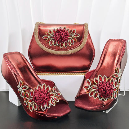 doershow High Quality African Style Ladies Shoes And Bags Set Latest silver Italian Shoes And Bag Set For Party HO1-1