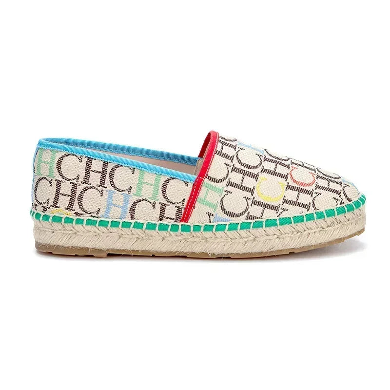 CH Fashion Monogram Print Commuter Flats Woven Material Fisherman 2025 New Luxury Brand Slip-On Women's Casual Shoes