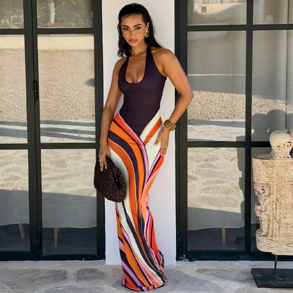 Sexy Print Women Long Dress Party Deep V-neck Sleeveless Backless Hip Package Female Dresses 2026 Summer Holidays Lady Robe