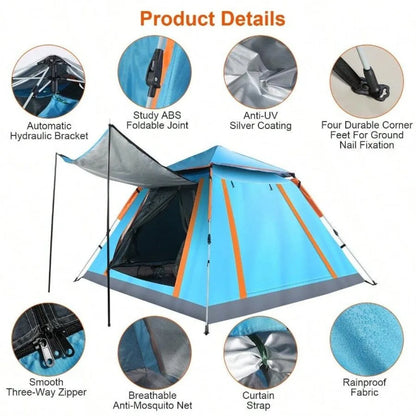 4-5 Person Waterproof Double Layer Camping Tent, Portable Family Dome Tent for Outdoor Hiking Backpacking Fishing Beach, 2 Mesh Windows with Mosquito Nets, Ventilated Rainfly Sun Shade, Easy Setup Freestanding Lightweight wit