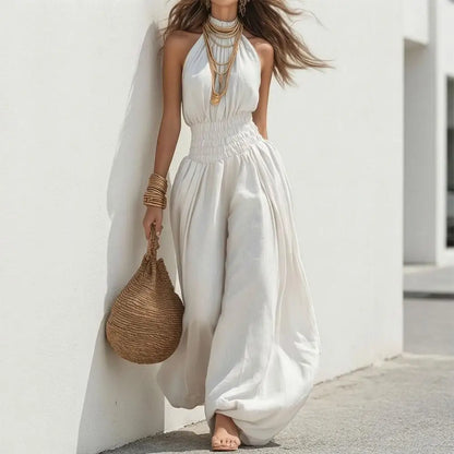 Smocked Waist Lantern Pants Women Rompers Summer Romper Halter Neck Sleeveless Jumpsuit With Lantern Leg For Casual Streetwear
