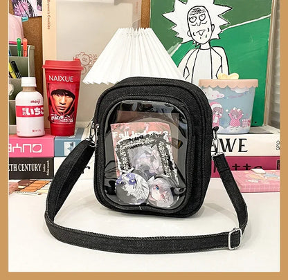 New Denim Ulzzang Ita Bags Female Transparent Badge Doll Show Crossbody Shoulder Bag Individuality Designer 2 Sides Bolso Mujer