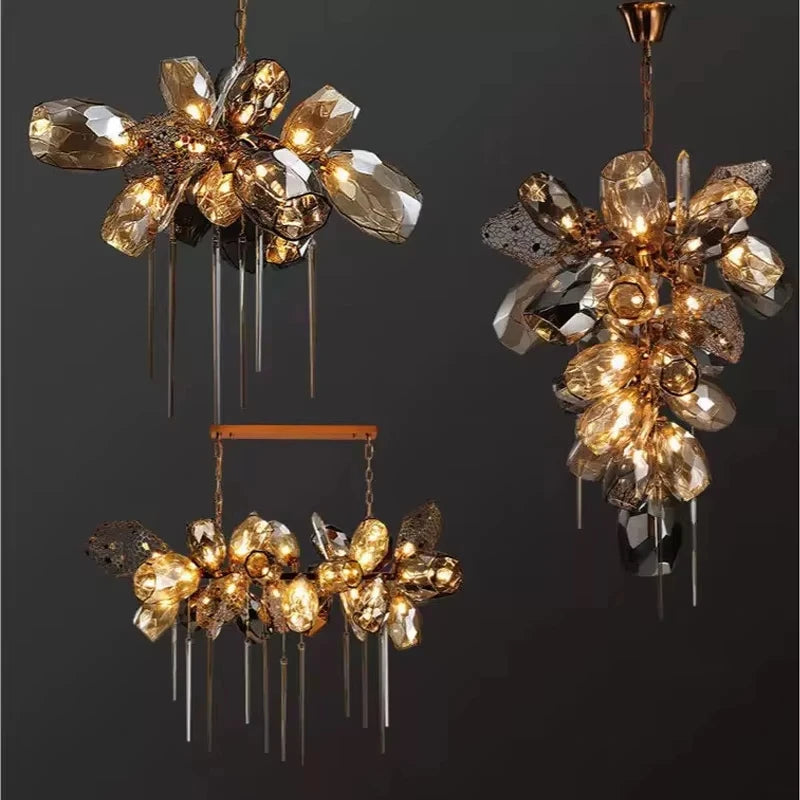 Postmodern Luxury K9 Crystal Chandelier Kitchen Island Decor LED Lighting Cognac Glass Dining Room Hanging Lights Loft Lamps