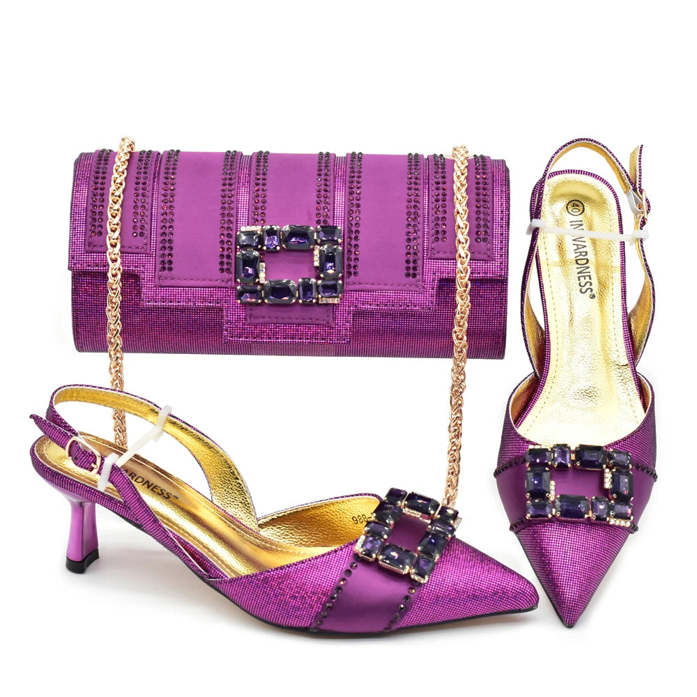 Doershow New Arrival African Wedding Shoes and Bag Set GOLD Color Italian Shoes with Matching Bags Nigerian lady party  SJJ1-1