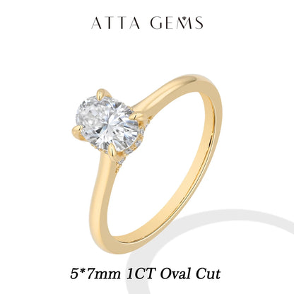 ATTAGEMS Oval Cut 1.0-4.5CT D VVS1 Moissanite Rings for Women 925 Sterling Silver Solitaire Engagement Ring Luxury Band Jewelry