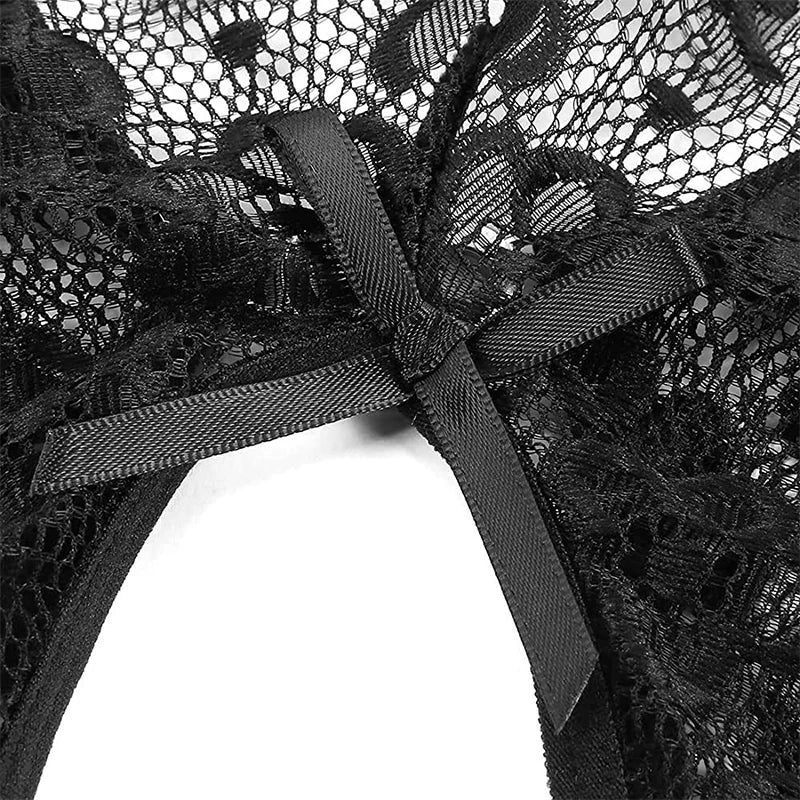 Sexy Crotchless Bodysuit Women Lace Hollow Rompers Erotic Clothes Deep V Open Bra Teddy Bodysuits Dress Black Jumpsuit One Piece