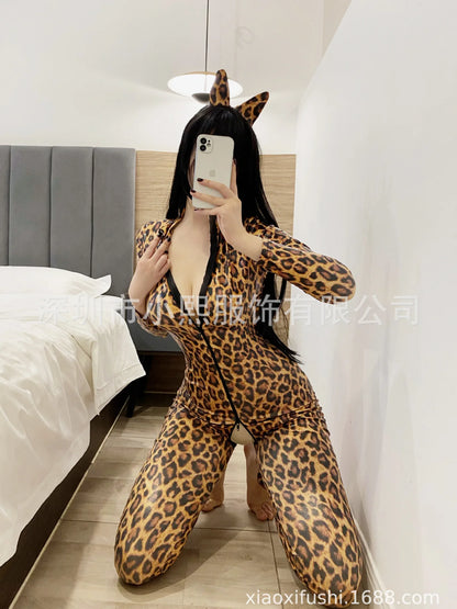 Shiny Leather PU Women's Zipper Crotch Nightclub Cat Girl One-piece Clothes Body Suits For Corset Jumpsuit Women Jumpsuits HPO3