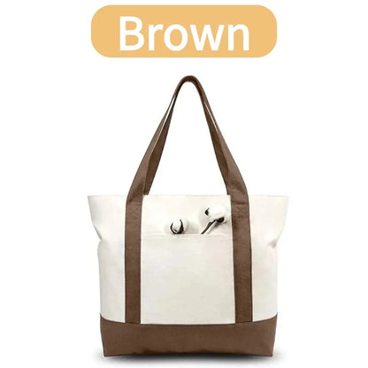 1/3/6PCS Heavy Duty Canvas Tote Bag with Front Pocket Blank DIY Reusable Grocery Shoulder Bag for Women Office School Beach