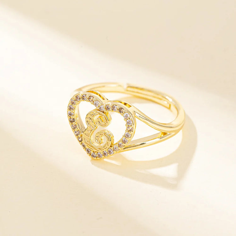 White Zircon 26 Letters A-Z Love Heart Open Adjustable Rings For Women Gold Silver Color Wedding Band Jewelry Mother's Day Gifts