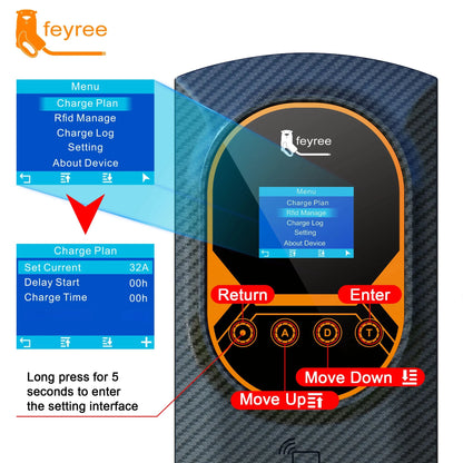Feyree EV Charging Station 32A Electric Vehicle Car Charger EVSE Wallbox Wallmount 7.6/11/22KW Type2 Cable IEC62196 APP Control