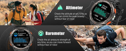 EIGIIS KE5 3ATM Waterproof Smart Watch for Men with LED Flashlight 1.45'' HD Rugged Smartwatch with 530mAh Big Battery
