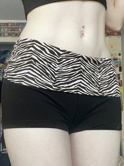 SUCHCUTE  Casual Zebra Print Elastic Shorts Female Skinny Low-waisted Mini Short Y2K Harajuku Slim Bottoms Summer Homewear 2025