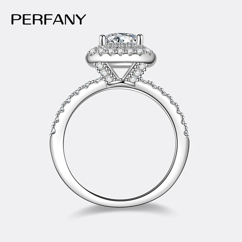 PERFANY 1CT Princess Square Cut Moissanite Ring Women S925 Pure Silver Laboratory Diamond Wedding Fashion Luxury Jewelry