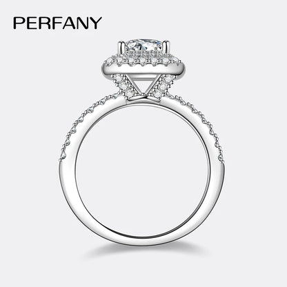 PERFANY 1CT Princess Square Cut Moissanite Ring Women S925 Pure Silver Laboratory Diamond Wedding Fashion Luxury Jewelry