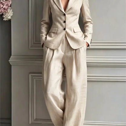 Autumn New Women's Long-sleeved Suit Shirt 2-piece Set Fashion Pocket Suit Collar Slim Temperament Female Office Trousers Suit