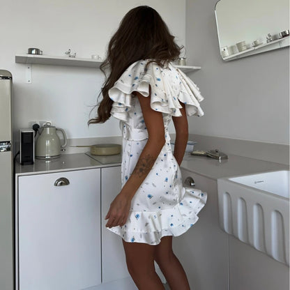 2026 Spring Women's Summer New Ruffled Floral Short Skirt V-neck Pleated Dress Shorts