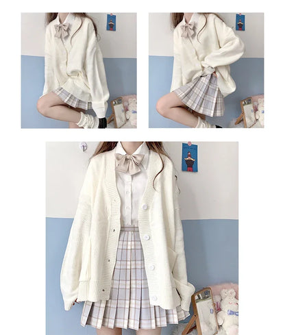 Japan School Sweater Spring Autumn V-neck Cotton Knitted Sweater College Style JK Uniform Cardigan 5 Color Student Girls Cosplay
