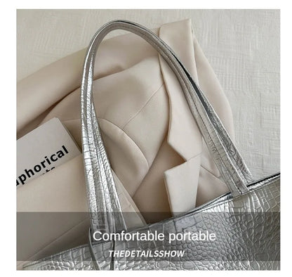 Fashion Casual Women Shoulder Bags Silver Gold Black Crocodile Handbag PU Leather Female Big Tote Bag Ladies Hand Bags Sac