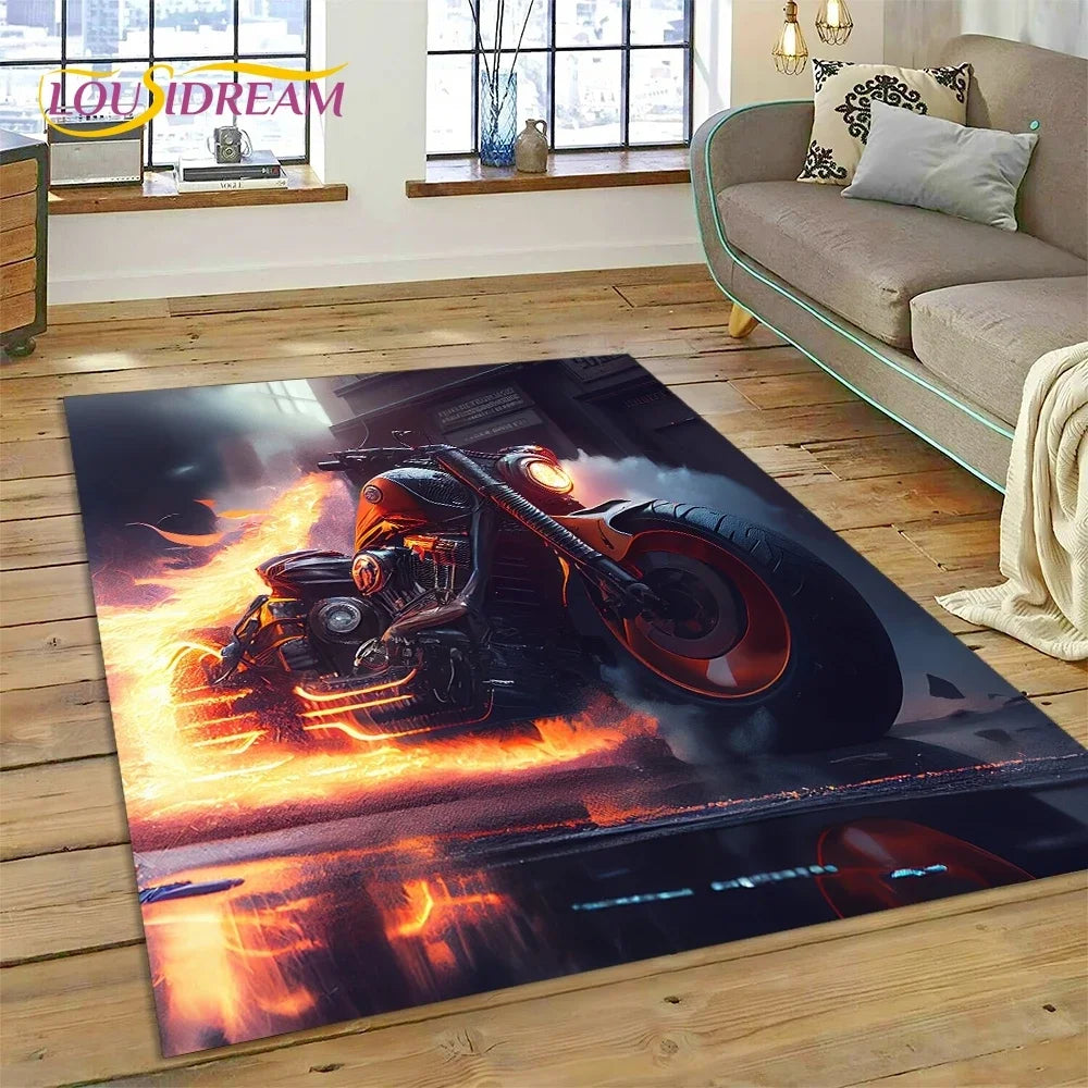 Motocross Modern retro Motorcycle Carpet Rug for Bedroom Living Room Home Sofa Decoration,Children Game Large Decor Floor Mat
