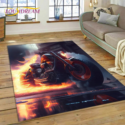 Motocross Modern retro Motorcycle Carpet Rug for Bedroom Living Room Home Sofa Decoration,Children Game Large Decor Floor Mat