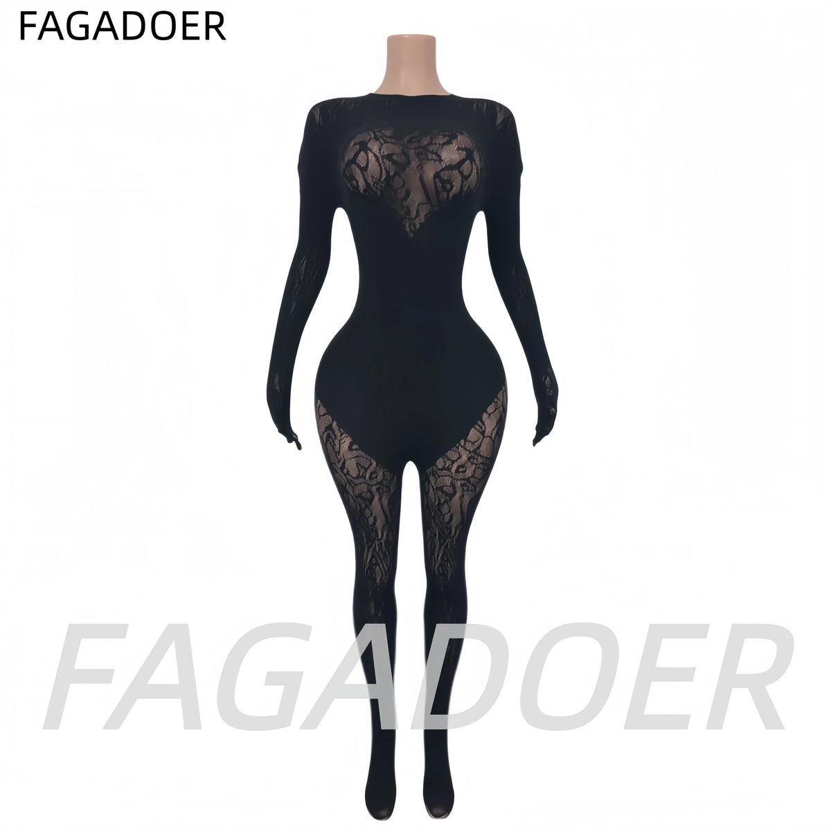 FAGADOER Sexy Knitted Patchwork Bodycon Jumpsuits Hot Girl Black See Through Hollow Out Romper Summer Night Party Club Playsuits