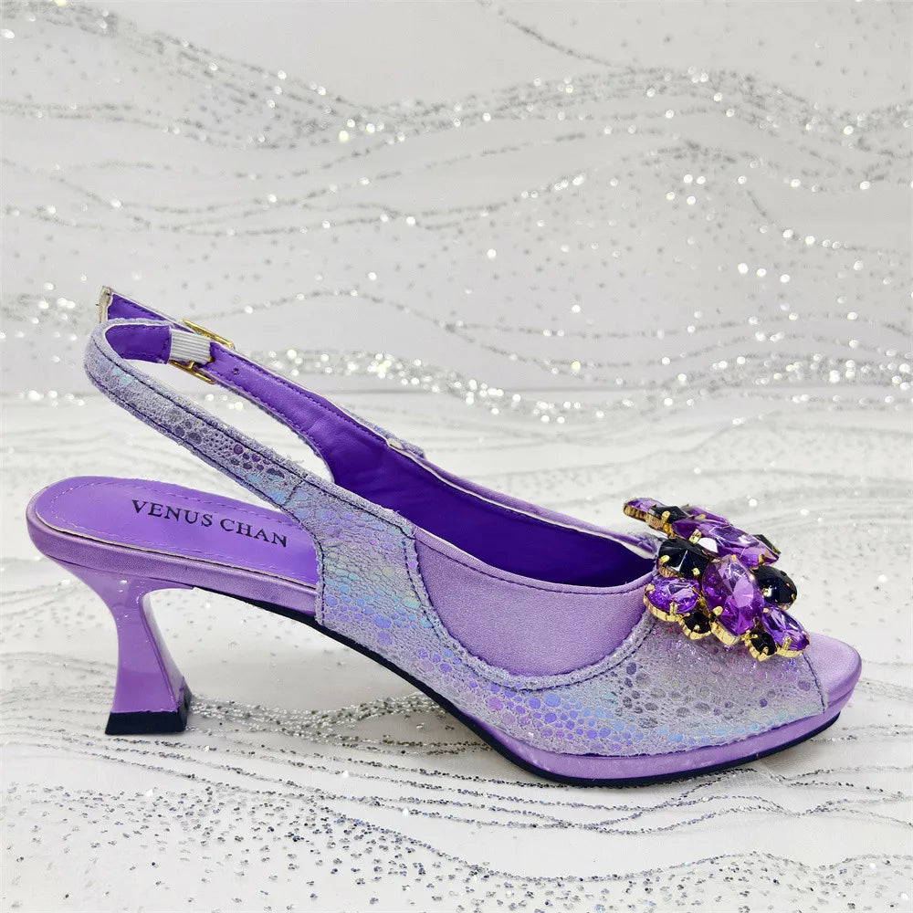 Elegant Orange Color 2025 Rhinestone High-Heels Shoes & Handbag Set – Luxury Wedding & Party Accessories
