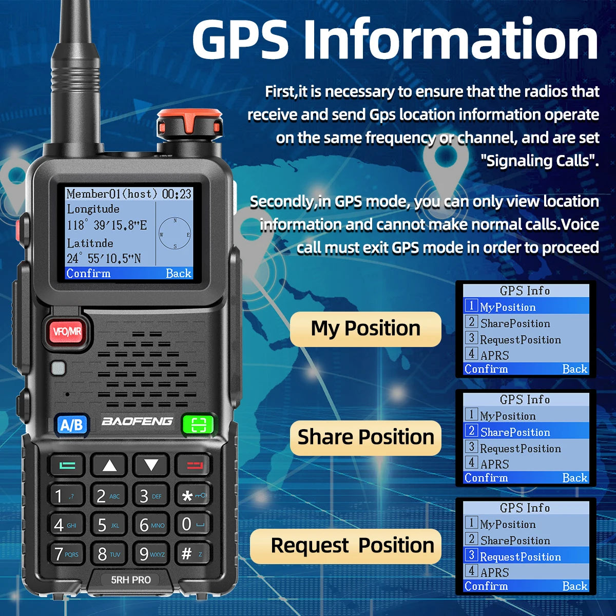 Baofeng UV-5RH PRO GPS Walkie Talkie Multi Band Wirless Copy Frequency NOAA Type-c Long Range UV-5R Tow Way Ham Radio