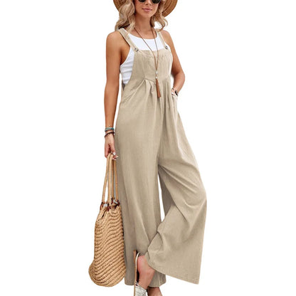 Women Casual Straps Jumpsuits Summer Autumn Harajuku Slim Wide Leg Trousers Dungaree Bib Overalls Elegant Sleeveless BF Jumpsuit