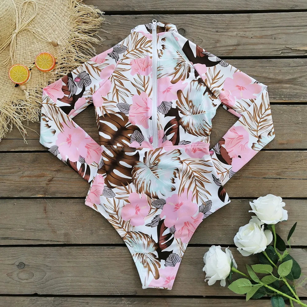 MUOLUX Rash Guard 2024 Long Sleeve One Piece Women Swimsuits Swimwear Female Monokini Uv Sun Protectio Zipper Sport Bathing Suit
