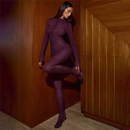 Shestyle Plaid Bodycon Jumpsuits Women with Stocking Sporting Turtleneck Casual Winter Fashion New Zipper Fitness Clothing New