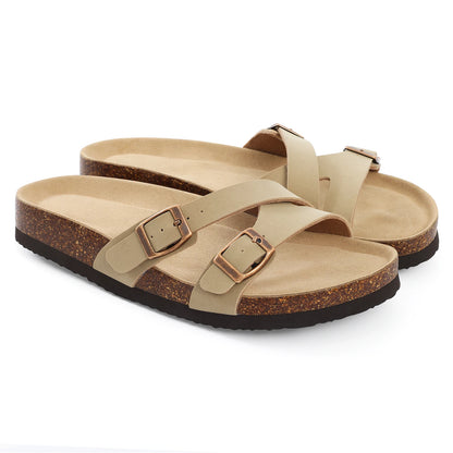 CRACOMIN Cork Insole Women's Slippers Summer Non-slip Slides Flats Slip On Slides Casual Indoor Female Sandals With Arch Support