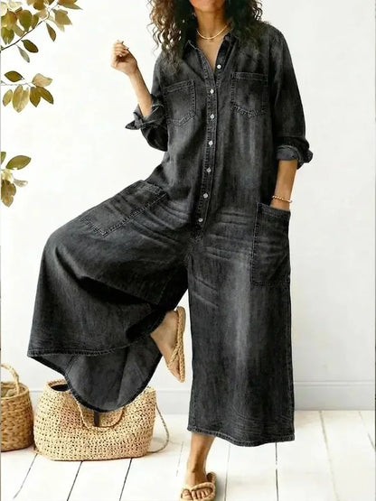 Jumpsuits Women Denim One Piece Full Sleeve Overalls Long Wide Leg Casual Loose Rompers Y2k Streetwear Jumpsuit Work 2026