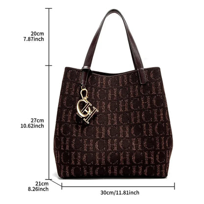 CH Women's Shoulder Bag Simple Solid Color Gold Letter Printed Design Women's Large Capacity Daily Commuter Bag Women's Handbag