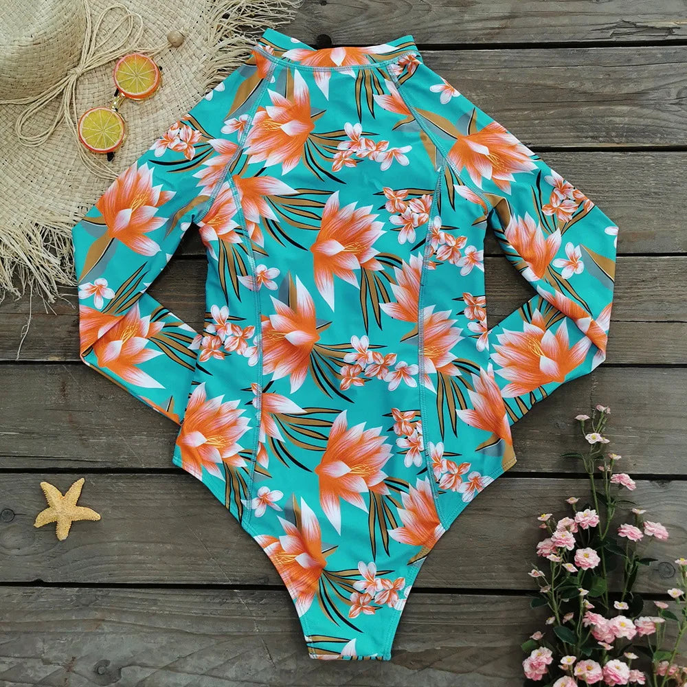MUOLUX Rash Guard 2024 Long Sleeve One Piece Women Swimsuits Swimwear Female Monokini Uv Sun Protectio Zipper Sport Bathing Suit